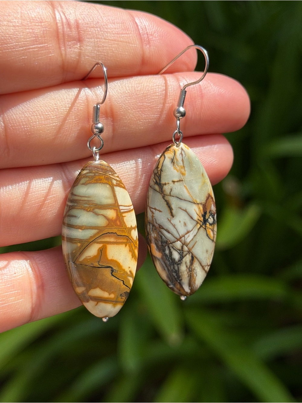 Natural Picture Jasper Drop Earrings - Brown & Cream Palo